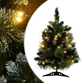 Artificial Christmas Tree with Stand and LEDs Green 2 ft PVC