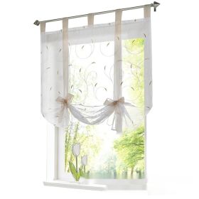 Embroidered Pastoral Adjustable Curtain Rod Ribbon Roman Window Screen (Option: Sand-140 × 140cm)