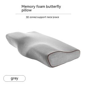 Memory Cotton Slow Rebound Butterfly Shaped Pillow Cervical Health Care (Option: Velvet grey-50x30x10x6cm with lining)