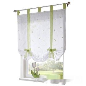 Embroidered Pastoral Adjustable Curtain Rod Ribbon Roman Window Screen (Option: Green-60 × 140cm)