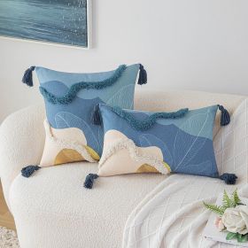 Morandi Color Tufted Pillow Cover Simple Waist Pillow (Option: Blue Stripe-30x50cm Without Core)