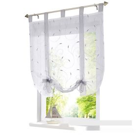 Embroidered Pastoral Adjustable Curtain Rod Ribbon Roman Window Screen (Option: Light Gray-120 × 140cm)