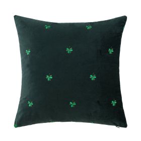 Big Four-Leaf Clover Velvet Pillow Cover (Option: Dark Green-45x45cm)