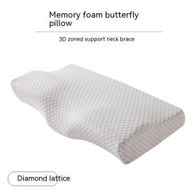 Memory Cotton Slow Rebound Butterfly Shaped Pillow Cervical Health Care (Option: Diamond grid gray-62x34x12x6cm with lining)