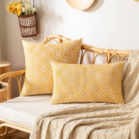 Nordic Rhombus Jacquard Pillow Cover Double-sided Woven (Option: Yellow-45x45cm Without Core)