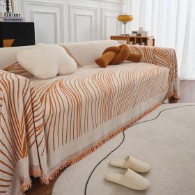 Sofa Cover With Long Chair Home Decoration Tassel Blanket (Option: Line Orange-180x150cm)
