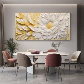 Hand Painted Oil Painting Original Blooming Flower Oil Painting on Canvas Abstract White Floral Painting Modern Living room Wall Decor (size: 150X220cm)