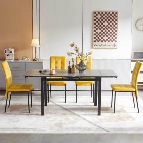 5-Piece Slate Dining Table Dining Set Including Blue Velvet High Back Golden Color Legs for Living Room,Dining Room,Kitchen (Color: as pic)