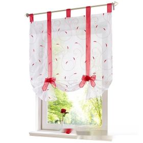 Embroidered Pastoral Adjustable Curtain Rod Ribbon Roman Window Screen (Option: Red-120 × 140cm)