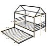 Twin Size Metal House Shape Platform Bed with Trundle,Black