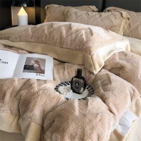A Four Piece Set Of Rabbit Hair And Milk Velvet Duvet Cover On A Baby Plush Bed (Option: Beige camel-1.8M fitted sheet)