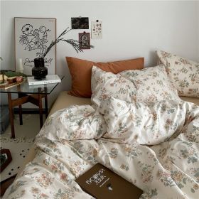 Garden Small Floral Cotton Bed 4-piece Summer Girly Bedding Set (Option: 150cm bed top four piece set-Wild tea flower coffee)