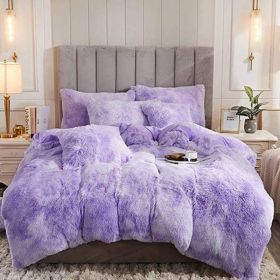 Mink Velvet Four Piece Set Long Plush Crystal Velvet Duvet Cover (Option: Violet-2.0x2.2m fitted sheet)